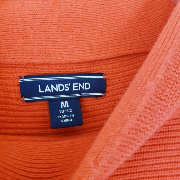 Lands' End Coral Red Orange Funnelneck Sweater Shrug Shaker Knit Textured Medium - Picture 3 of 8